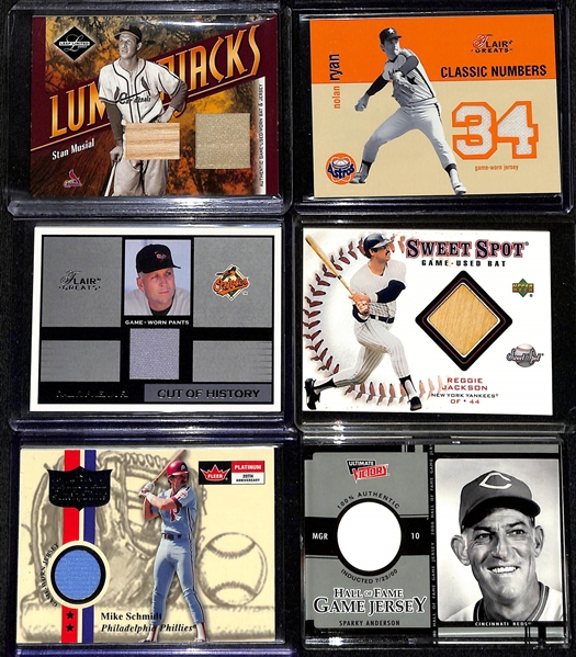 Lot of (13) Game-Used/Worn Relic Baseball Cards w. Stan Musial, Nolan Ryan, & Steve Carlton