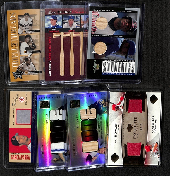 Lot of (7) Baseball Cards w. Game-Used Relics inc. Ken Griffy Jr & Sammy Sosa