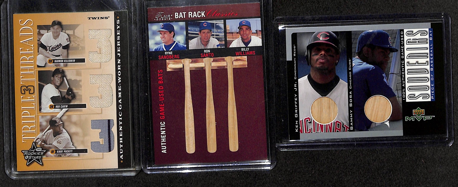 Lot of (7) Baseball Cards w. Game-Used Relics inc. Ken Griffy Jr & Sammy Sosa