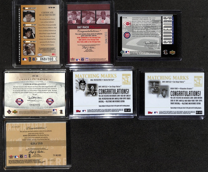 Lot of (7) Baseball Cards w. Game-Used Relics inc. Ken Griffy Jr & Sammy Sosa