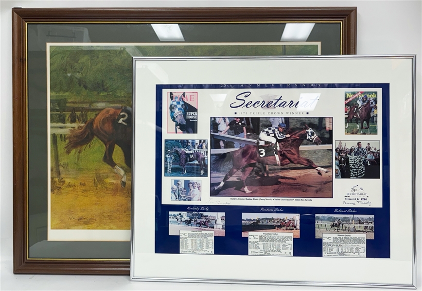 Lot of (2) Triple Crown Winner, Secretariat Prints - (1) Signed (+JSA Auction Letter)