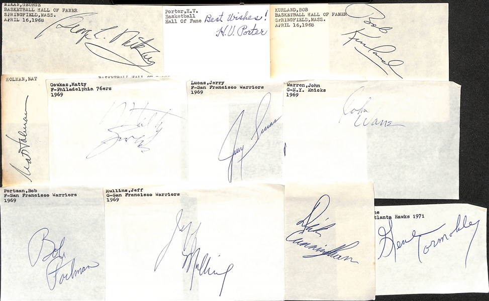 Lot of (20+) Mostly 1960s/70s Basketball Autographs w. HOFers George Mikan, H.V. Porter, +(JSA Auction Letter)