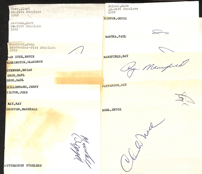 Lot of (18 Mostly 1960s Pittsburgh Steelers Autographs w. Chuck Noel and Roy Jefferson +(JSA Auction Letter)