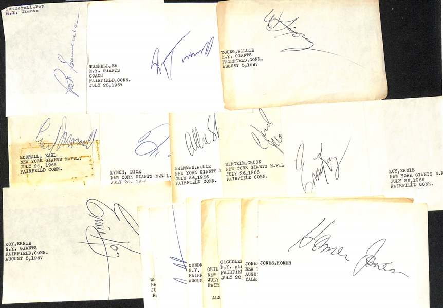 Lot of (17) Mostly 1960s NY Giants Signed Stationary Sheets w. Pat Summerall  +(JSA Auction Letter)