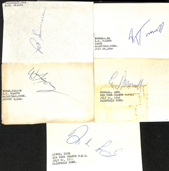 Lot of (17) Mostly 1960s NY Giants Signed Stationary Sheets w. Pat Summerall  +(JSA Auction Letter)