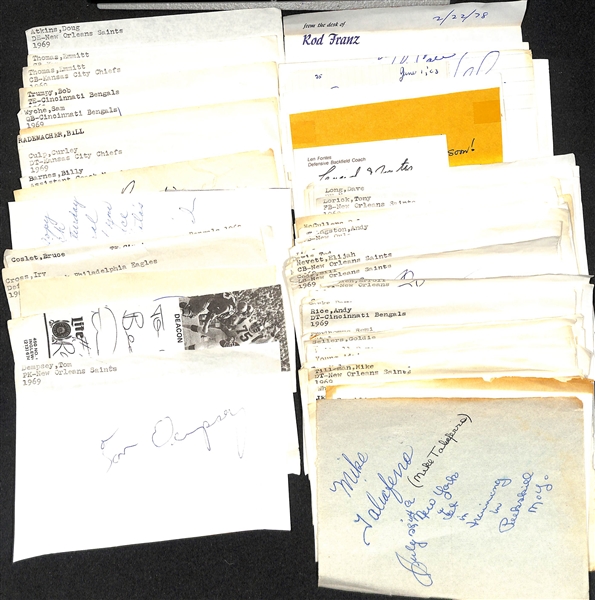 Lot of (70+) Mostly Football Autographs w. Tom Dempsey, Deacon Jones, +(JSA Auction Letter)