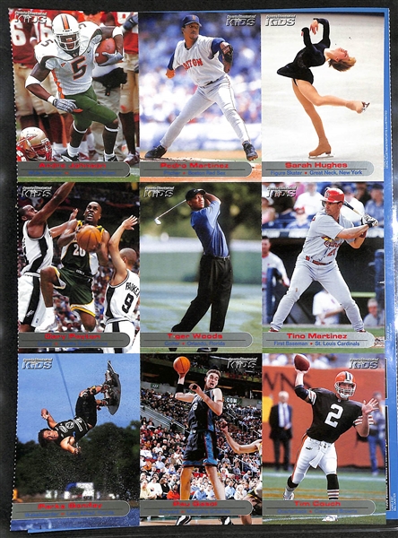 Lot of (60+) 2001-2004 Sports Illustrated Kids Un-Cut Sheets w. (2) Tiger Woods, (4) Michael Jordan, (3) Serena Williams (RC), Michael Phelps (RC)....