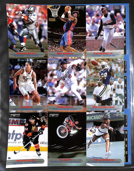 Lot of (60+) 2001-2004 Sports Illustrated Kids Un-Cut Sheets w. (2) Tiger Woods, (4) Michael Jordan, (3) Serena Williams (RC), Michael Phelps (RC)....