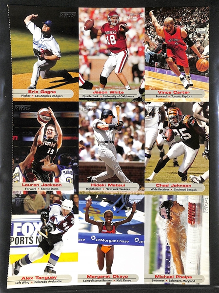 Lot of (60+) 2001-2004 Sports Illustrated Kids Un-Cut Sheets w. (2) Tiger Woods, (4) Michael Jordan, (3) Serena Williams (RC), Michael Phelps (RC)....