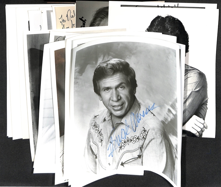 Lot of (30+) Signed Male Entertainer Prints (many personalized) w. Buck Owens, Richard Jorden, Wayne Rodgers, + (JSA Auction Letter)