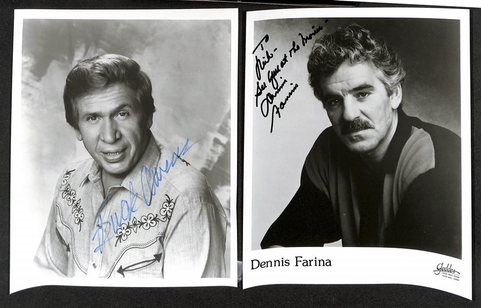Lot of (30+) Signed Male Entertainer Prints (many personalized) w. Buck Owens, Richard Jorden, Wayne Rodgers, + (JSA Auction Letter)