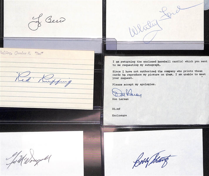 Lot of (6) Yankee Autographed Index Cards w. Yogi Berra & Whitey Ford (JSA Auction Letter)