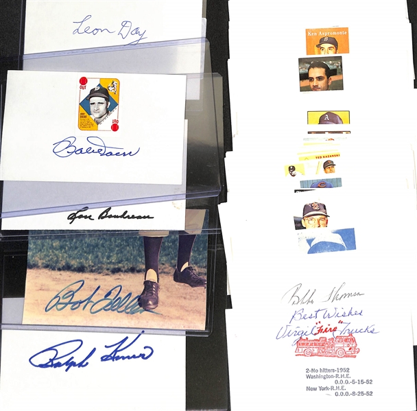 Lot of (59+) Autographed Baseball Index Cards w. Ralph Kiner & Bob Feller, +(JSA Auction Letter)