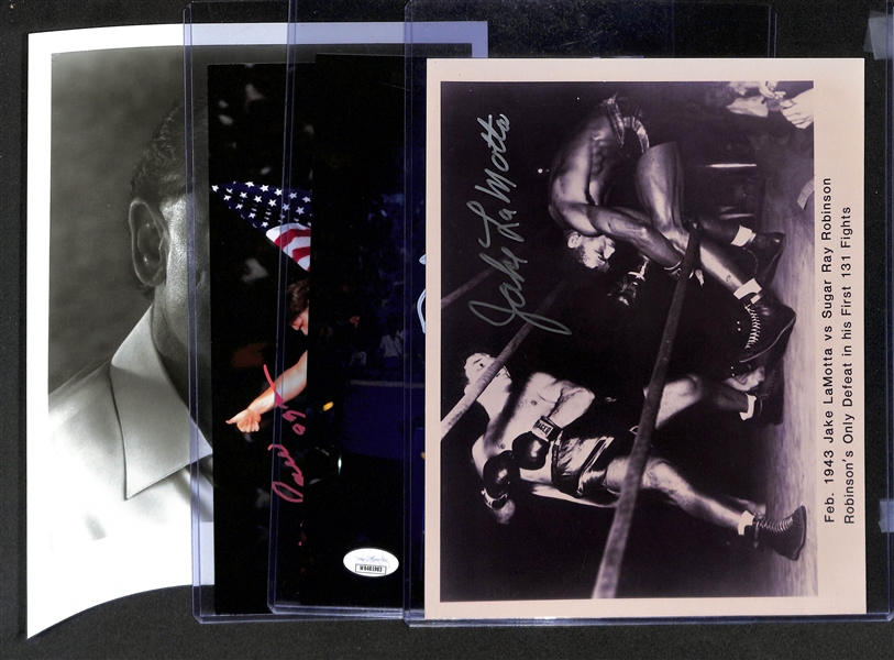 (4) Signed Boxing & Wrestling Prints w. Jake LaMotta & Jimmy Hart (JSA COA) +(JSA Auction Letter)