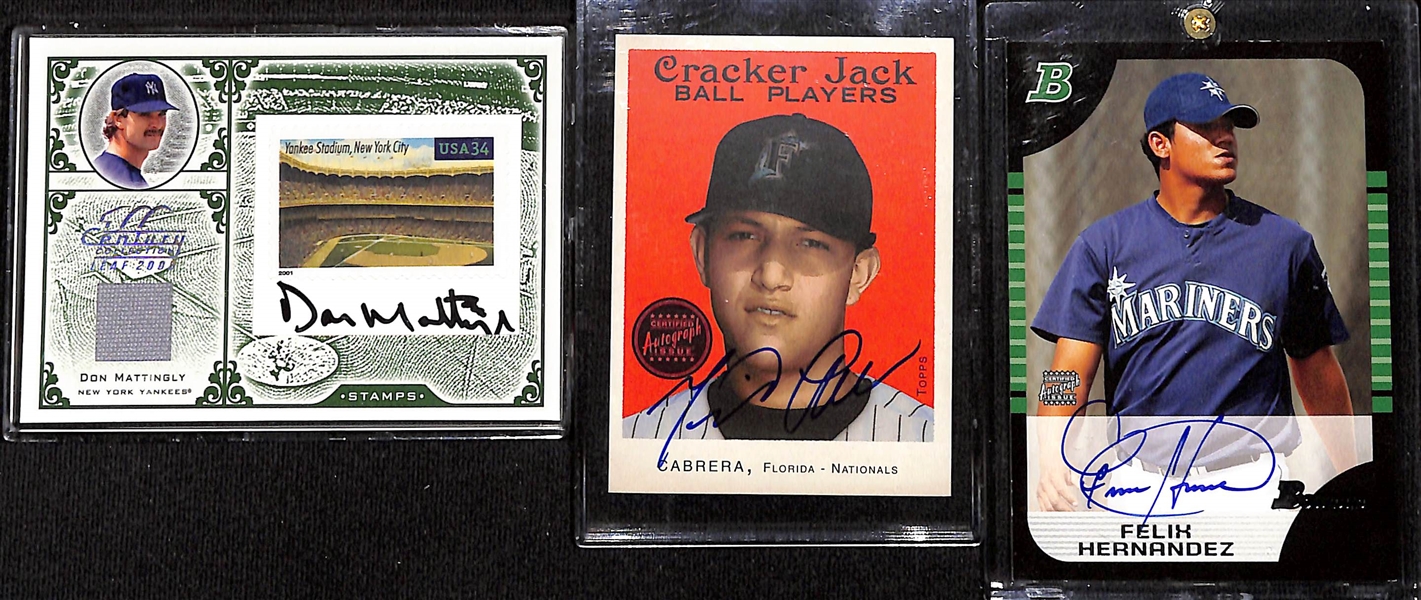 Lot of (3) Autographed Baseball Cards w. Mattingly, Cabrera, & Hernandez