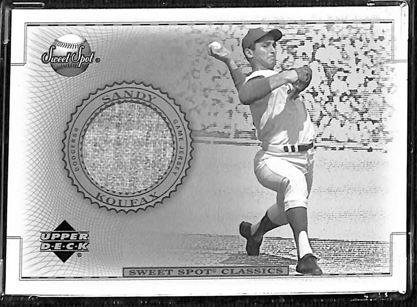 Lot of (7) Game-Used Memorabilia Baseball Cards w. Sandy Koufax & Bo Jackson