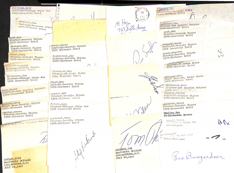 Lot of (60+) Baseball Autographs w. HOFers Brooks Robinson & Lloyd Waner (JSA Auction Letter)