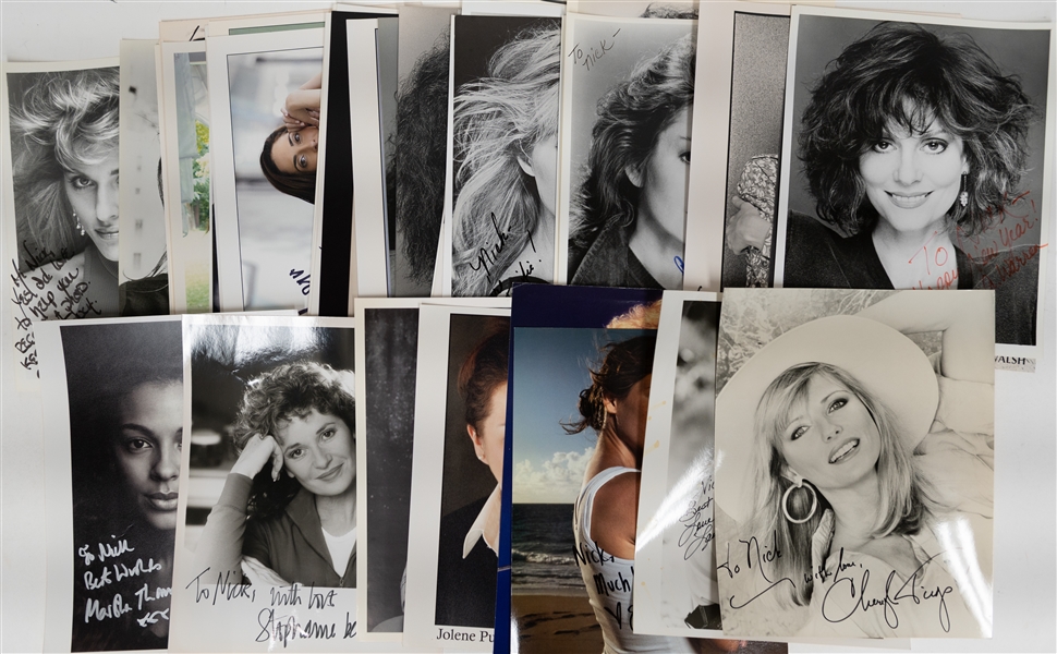 Lot of (48) Signed Female Celebrity Photos (many personalized) w. Cheryl Tiegs, Laura Dern, + (JSA Auction Letter)