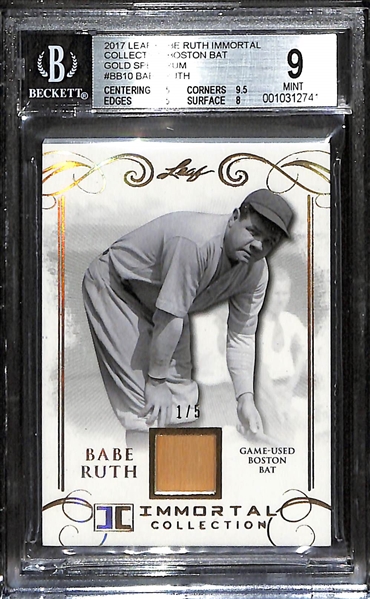 2017 Leaf Babe Ruth Immortal Collection - Babe Ruth Boston Red Sox Game-Used Bat Relic - Gold Spectrum Version #1/5 Graded BGS 9 (Includes an authentic game-used piece of Babe's bat from his time...