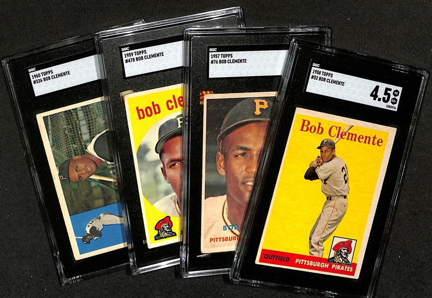 Lot of (4) 1957-1960 SGC Graded Topps Roberto Clemente Cards w. 1958 Topps #52 SGC 4.5