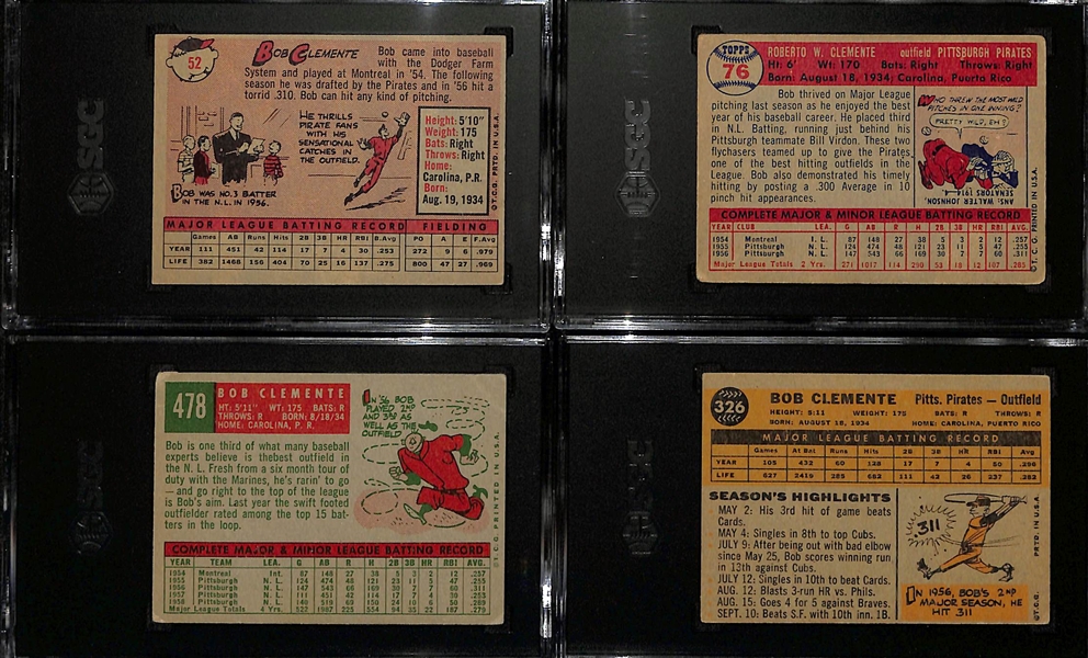 Lot of (4) 1957-1960 SGC Graded Topps Roberto Clemente Cards w. 1958 Topps #52 SGC 4.5