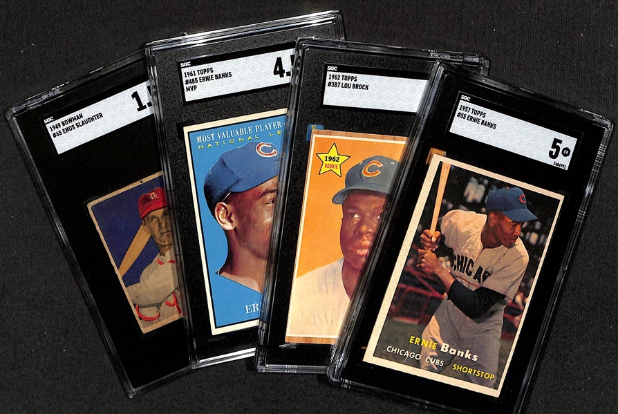 Lot of (4) 1949-1962 SGC Graded Baseball Cards w. 1957 Topps Ernie Banks SGC 5