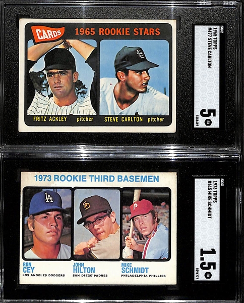 1965 Topps #477 Steve Carlton (RC) SGC 5 & 1973 Topps Mike Schmidt (RXC) #615 SGC 1.5