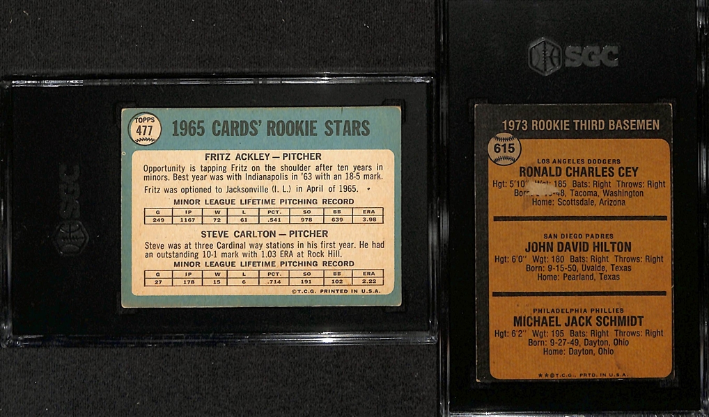 1965 Topps #477 Steve Carlton (RC) SGC 5 & 1973 Topps Mike Schmidt (RXC) #615 SGC 1.5