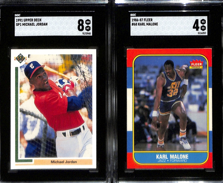 Lot of (5) SGC Graded Rookie Cards w. 1975 George Brett (SGC 4.5), 1975 Yount (SGC 5), 1989 UD Ken Griffey Jr., 1991 Michael Jordan Baseball (SGC 8), 1986 Fleer Karl Malone (SGC 4)