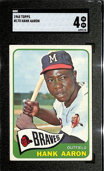 (7) SGC Graded Topps Hank Aaron Baseball Cards w. 1965 Hank Aaron #170 SGC 4