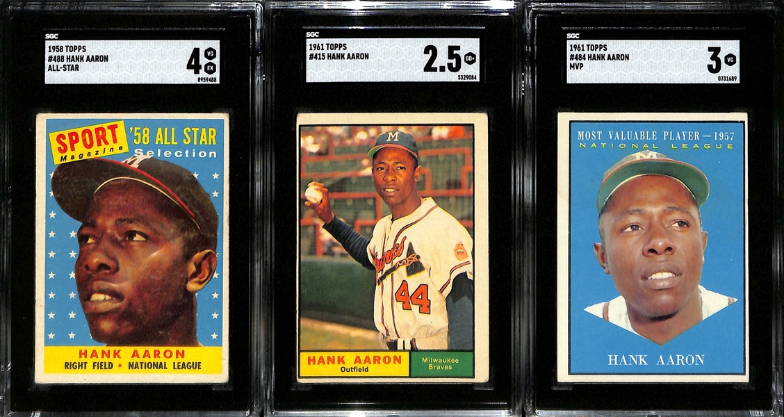 (7) SGC Graded Topps Hank Aaron Baseball Cards w. 1965 Hank Aaron #170 SGC 4