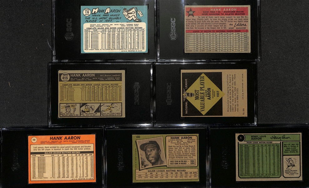 (7) SGC Graded Topps Hank Aaron Baseball Cards w. 1965 Hank Aaron #170 SGC 4
