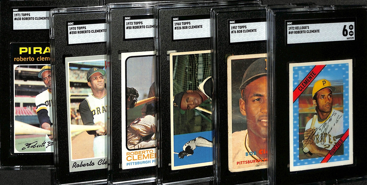 Lot of (6) 1957-'73 SGC Graded Roberto Clemente Cards w. 1972 Kellogg's #49 SGC 6