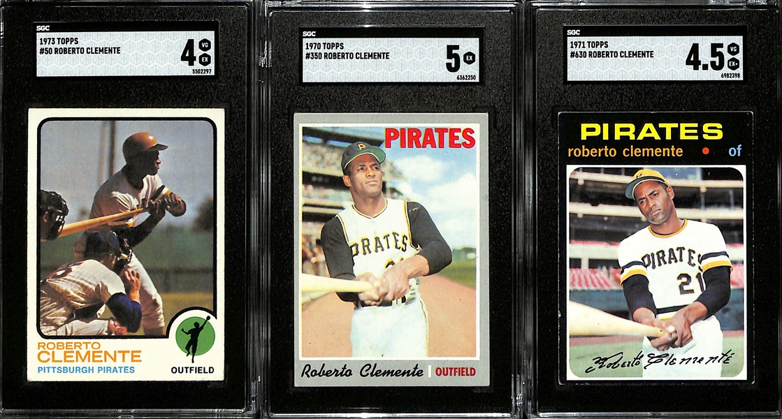 Lot of (6) 1957-'73 SGC Graded Roberto Clemente Cards w. 1972 Kellogg's #49 SGC 6