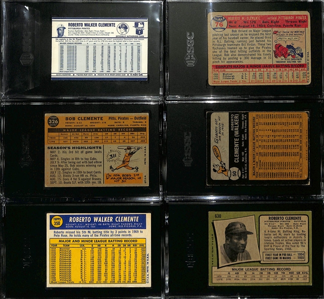 Lot of (6) 1957-'73 SGC Graded Roberto Clemente Cards w. 1972 Kellogg's #49 SGC 6