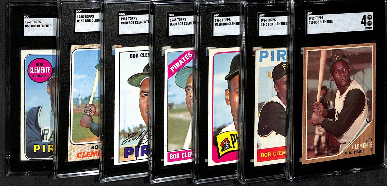 (7) 1962-'69 Topps SGC Graded Roberto Clemente Cards w. 1965 Topps #160 SGC 5