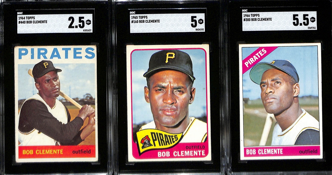 (7) 1962-'69 Topps SGC Graded Roberto Clemente Cards w. 1965 Topps #160 SGC 5