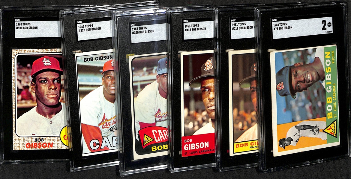 (6) SGC Graded Topps Baseball Cards of HOFer Bob Gibson w. 1963 Topps #415 SGC Graded 6