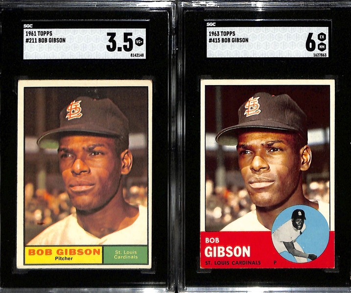 (6) SGC Graded Topps Baseball Cards of HOFer Bob Gibson w. 1963 Topps #415 SGC Graded 6