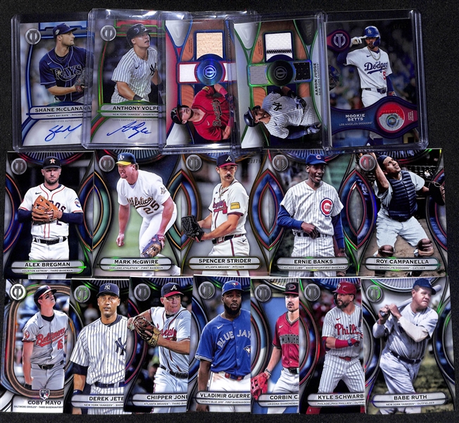 Lot of (17) Topps Tribute Baseball Cards w. Mookie Betts Relic #/50 & Aaron Judge Relic #/99
