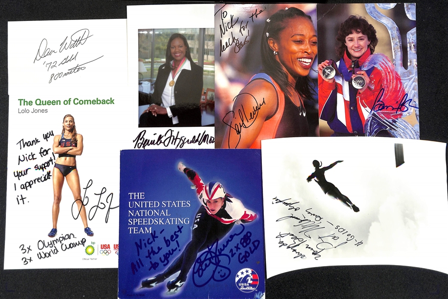 Lot of (150+) Signed Olympic Athletes Photos & Memorabilia (many personalized) w. Billy Mills, Jenny Finch,+ (JSA Auction Letter)