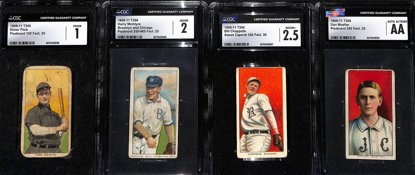Lot of (4) CGC Graded 1909-11 T206 Baseball Cards w. Elmer Flick (HOF) CGC 1