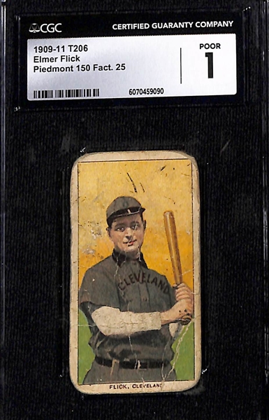 Lot of (4) CGC Graded 1909-11 T206 Baseball Cards w. Elmer Flick (HOF) CGC 1