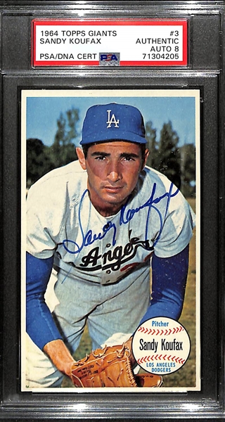 Signed 1964 Topps Giants Sandy Koufax #3 - PSA/DNA Authenticated/Slabbed (8 Autograph Grade)