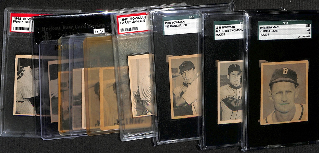 Lot of (10) 1948 Bowman Baseball Cards w. (6) Graded inc. Bob Elliott SGC 3
