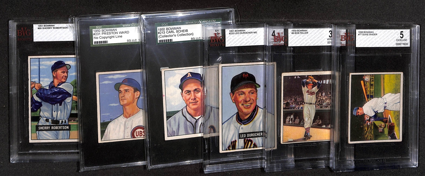 Lot of (4) Graded 1950 Bowman and (2) Graded 1951 Bowman Baseball Cards w. 1950 Duke Snider BVG 5