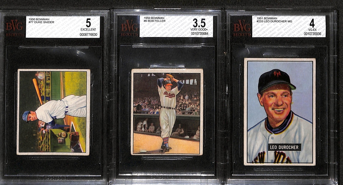 Lot of (4) Graded 1950 Bowman and (2) Graded 1951 Bowman Baseball Cards w. 1950 Duke Snider BVG 5