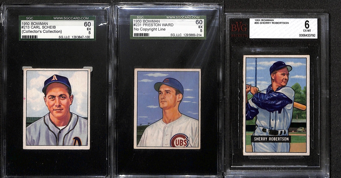 Lot of (4) Graded 1950 Bowman and (2) Graded 1951 Bowman Baseball Cards w. 1950 Duke Snider BVG 5