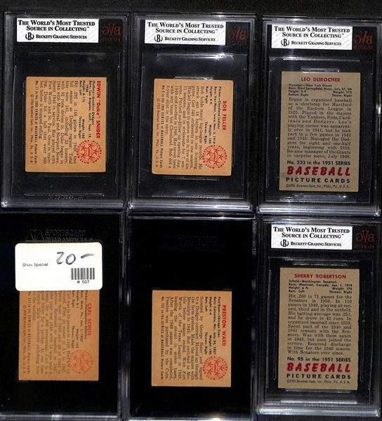 Lot of (4) Graded 1950 Bowman and (2) Graded 1951 Bowman Baseball Cards w. 1950 Duke Snider BVG 5