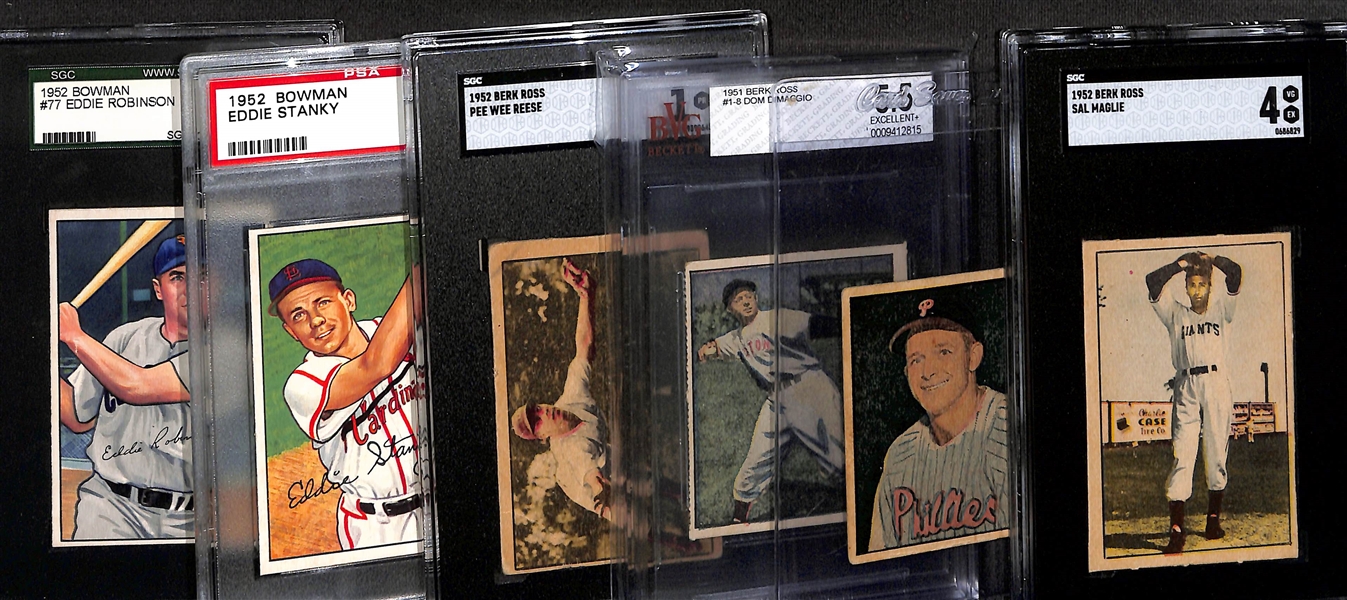 Lot of (2) 1951 & (2) 1952 Berks Ross,  (2) 1952 Bowman Baseball Cards w. 1952 Berks Ross Maglie SGC 4 